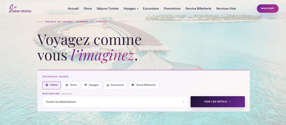 Aperçu du site Jumar Travel conçu par Atelier Cadran